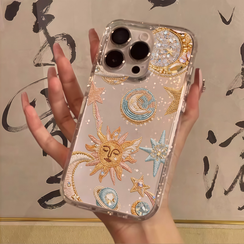 Glitter Shockproof Case - เคสโทรศัพท์ลายดวงดาวและพระจันทร์พร้อมกลิตเตอร์ใส สำหรับ iPhone 17 13 16