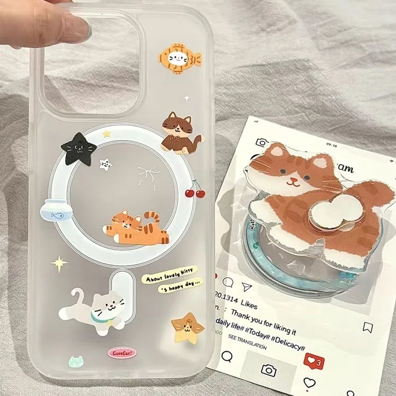 Phone Cases Quirky - เคสโทรศัพท์ลายการ์ตูนแมวน่ารักแบบเรียบง่าย สำหรับ Magsafe Wireless Charge สำหรับ