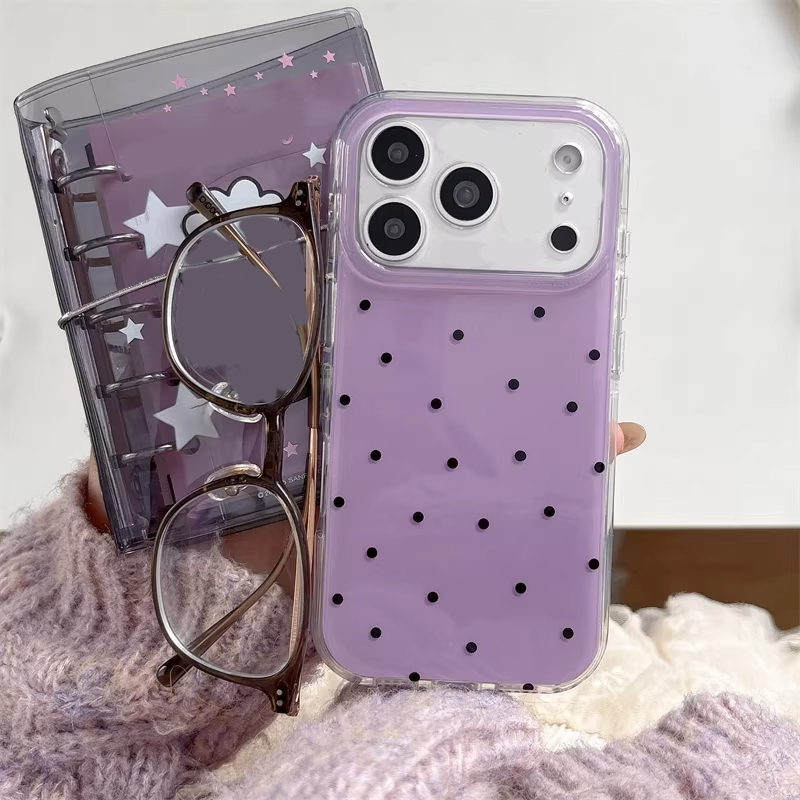 Phone Cases Girls - เคสโทรศัพท์ลายการ์ตูนจุดสีม่วงสไตล์เกาหลีน่ารักสำหรับ iPhone 17 16 15 14