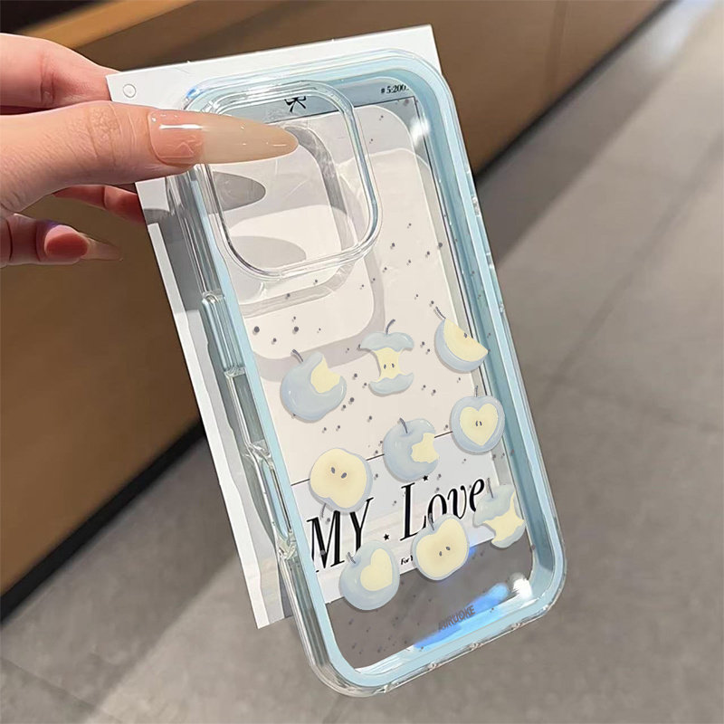Phone Cases Blue - เคสโทรศัพท์ใส 2in1 ลายแอปเปิ้ลสีฟ้าน่ารัก สำหรับ Samsung Galaxy