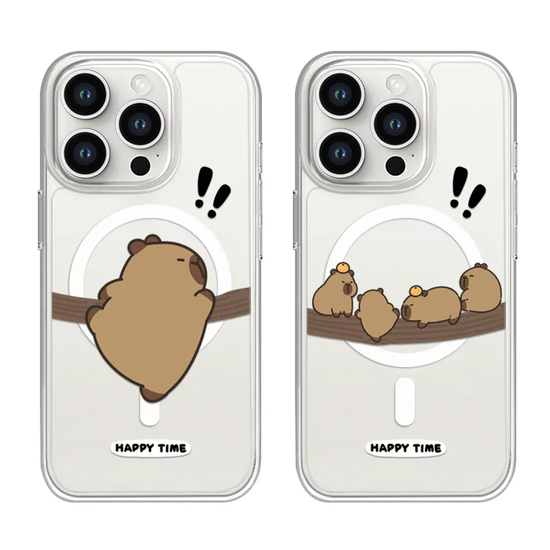 Phone Cases Quirky - เคสโทรศัพท์น่ารักตลก ลายคู่คาปิบาราปีนต้นไม้ สำหรับ Magsafe สำหรับ iPhone