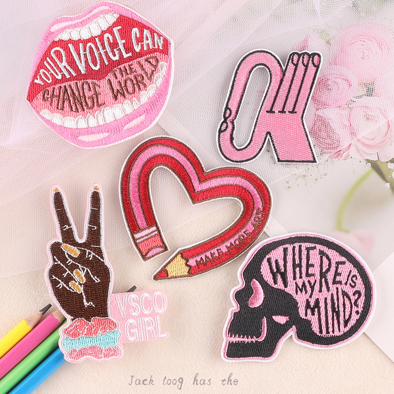 Phone Cases Eco Friendly - เหล็กบนแพทช์สาวสีชมพู Love เย็บปักถักร้อย DIY เคสโทรศัพท์มือถือเสื้อผ้าตกแต่ง Hot