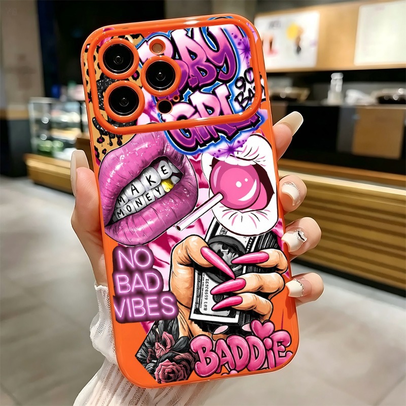 Phone Cases Girls - เคสโทรศัพท์ลายกราฟฟิตี้รูปปากสีชมพูสไตล์ฮิปฮอปสำหรับเด็กผู้หญิง สำหรับ iPhone 17 16 15