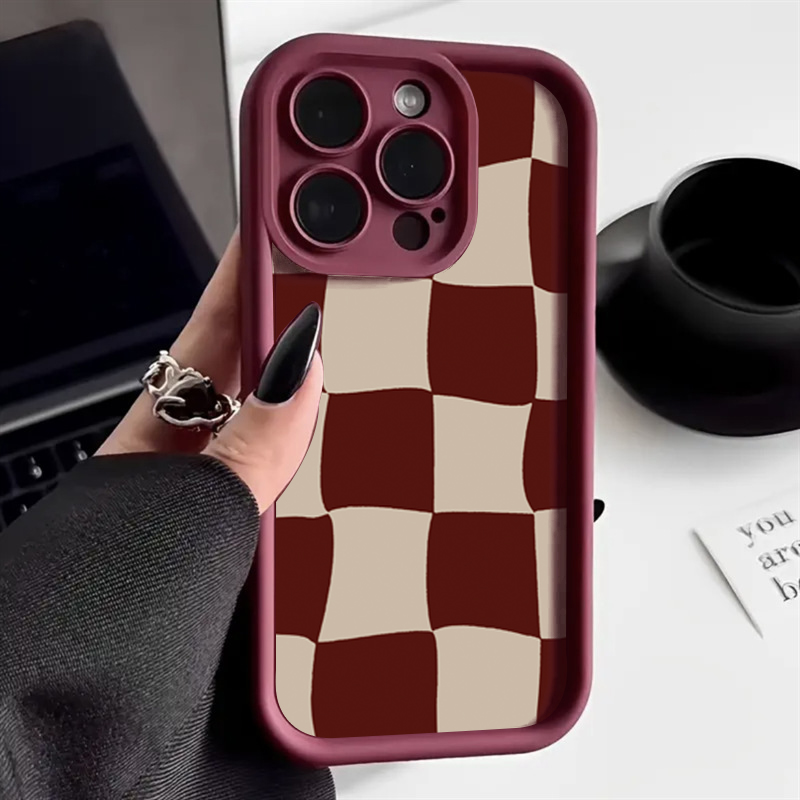 Phone Cases Australia - เคสโทรศัพท์ลายตารางสีแดงไวน์สำหรับ iPhone 17 Air 16 15