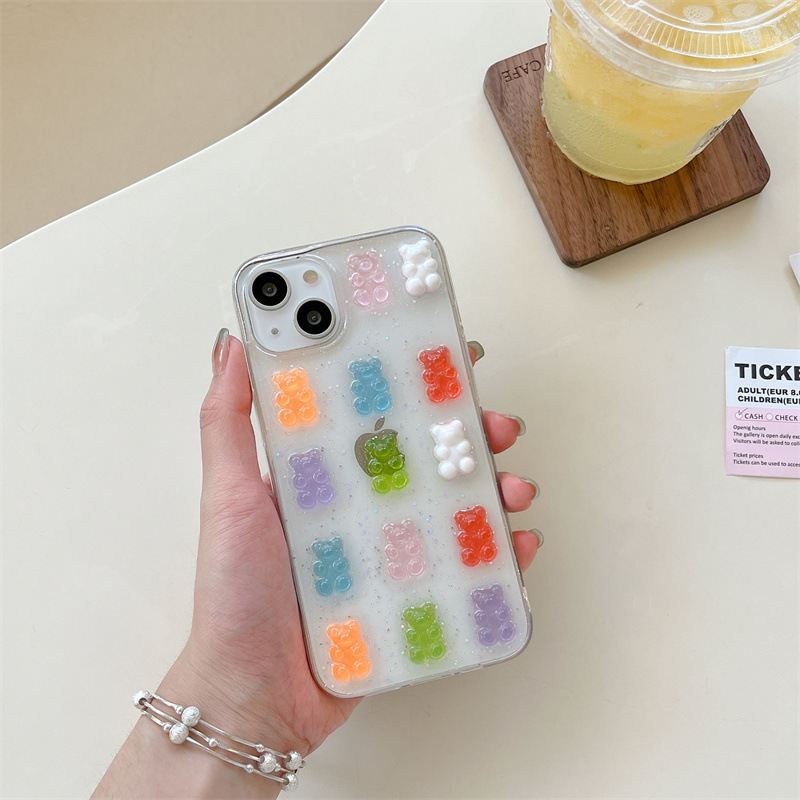 Phone Cases Drop Proof - น่ารัก 3D สีสันหมี DROP กาวเคสโทรศัพท์สําหรับ iPhone