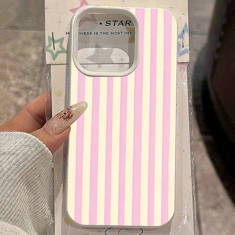 Phone Cases Australia - เคสโทรศัพท์ลายลิ้นจี่สีชมพูเรียบง่ายแบบลายทางแนวตั้ง สำหรับ iPhone 17 16 15