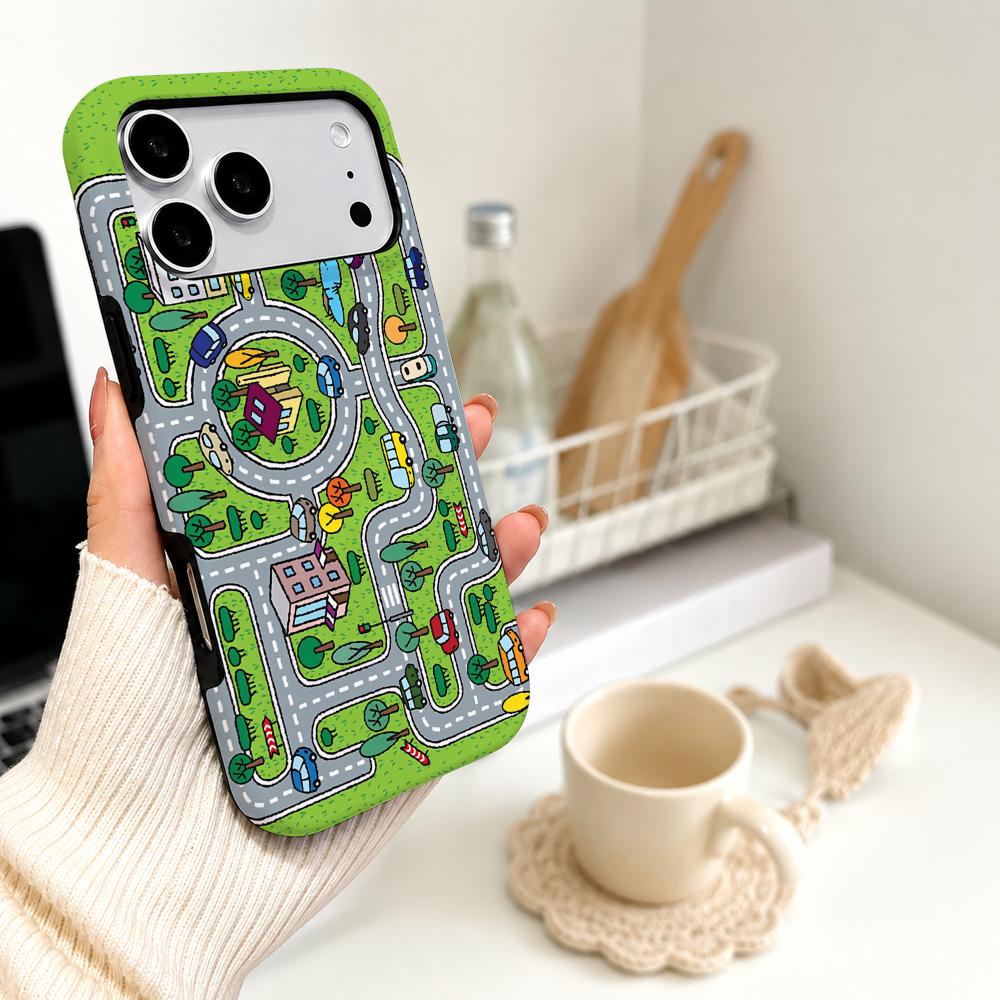 Phone Cases Kids - เคสโทรศัพท์ลายถนนเมืองรถของเล่นเด็ก วัสดุฟิล์ม 2-in-1 สำหรับ iPhone 17