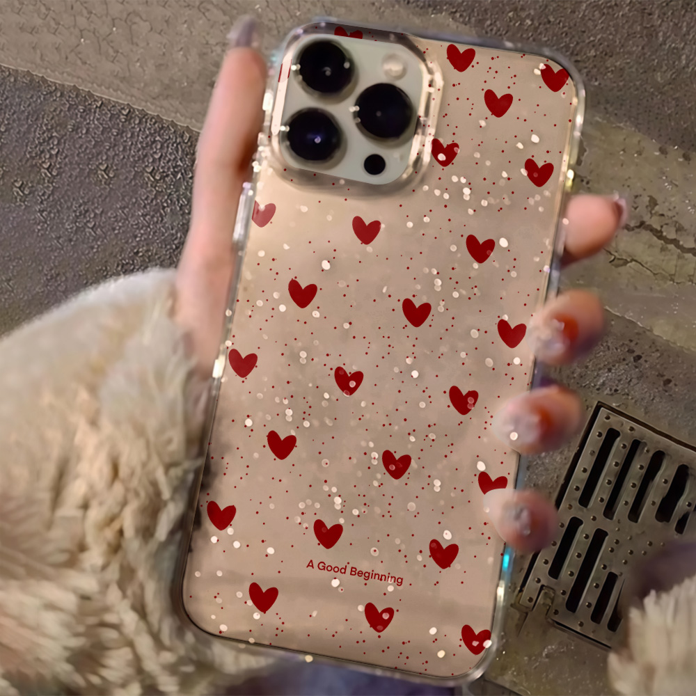 Glitter Shockproof Case - เคสโทรศัพท์ใสลายหัวใจสีชมพูวิบวับ สำหรับ iPhone 17 13 16