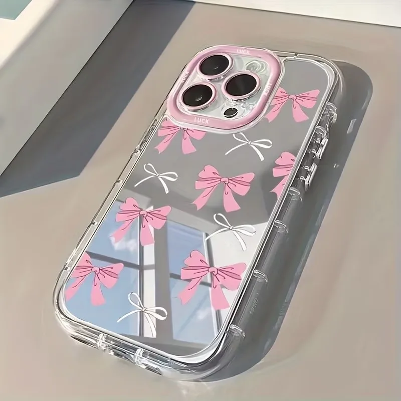 Phone Cases Girls - เคสโทรศัพท์ลายโบว์สีฟ้าชมพูน่ารักสำหรับสาวๆ พร้อมกระจกแต่งหน้า สำหรับ iPhone 17 AIR