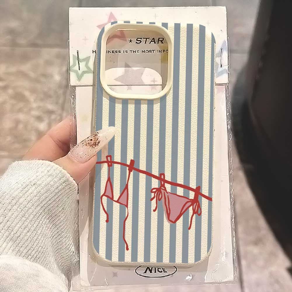 Phone Cases Blue - เคสโทรศัพท์ลายบิกินี่สีฟ้าขาว สำหรับ iPhone 17 16 15