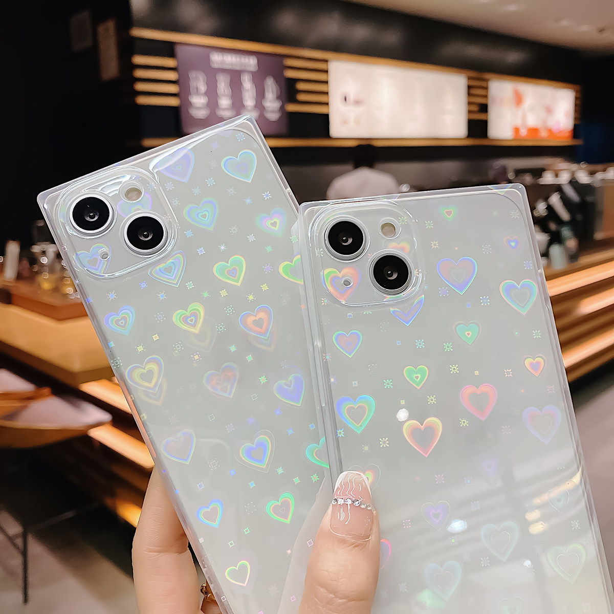 Glitter Shockproof Case - เคสโทรศัพท์ลายหัวใจ ใช้ได้กับ 13 วัสดุ TPU ป้องกันการกระแทกทั้งตัวเครื่อง