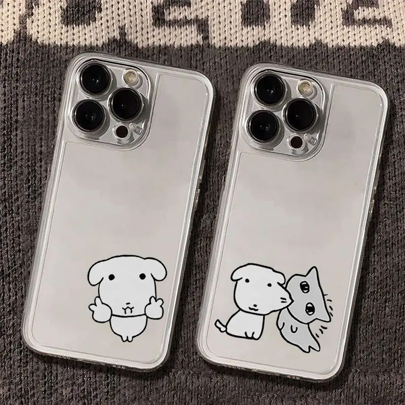 Phone Cases Xr Cute - เคสโทรศัพท์ใสลายคู่รักน้องหมาและน้องแมวสไตล์เกาหลีสุดน่ารัก สำหรับ iPhone 17 AIR 16
