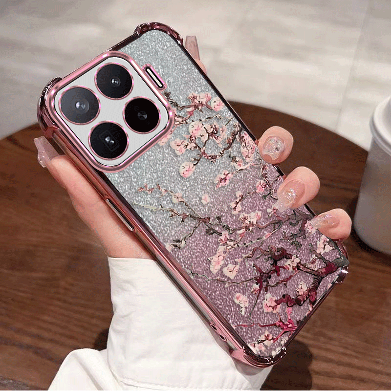 Glitter Shockproof Case - ฝาครอบป้องกันเคลือบกลิตเตอร์สำหรับเสี่ยวมี่ 17T โปรเคส TPU แบบยืดหยุ่นสี่มุมกันกระแทกลายดอกไม้ฟันดาส