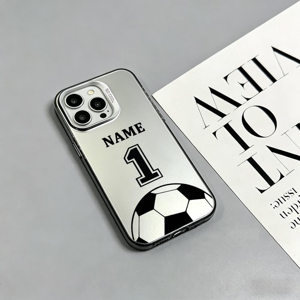 Phone Cases Custom - เคสโทรศัพท์ IMD สีเงินสุดหรู แฟชั่นเท่ๆ ลายฟุตบอล พร้อมสลักชื่อและหมายเลข