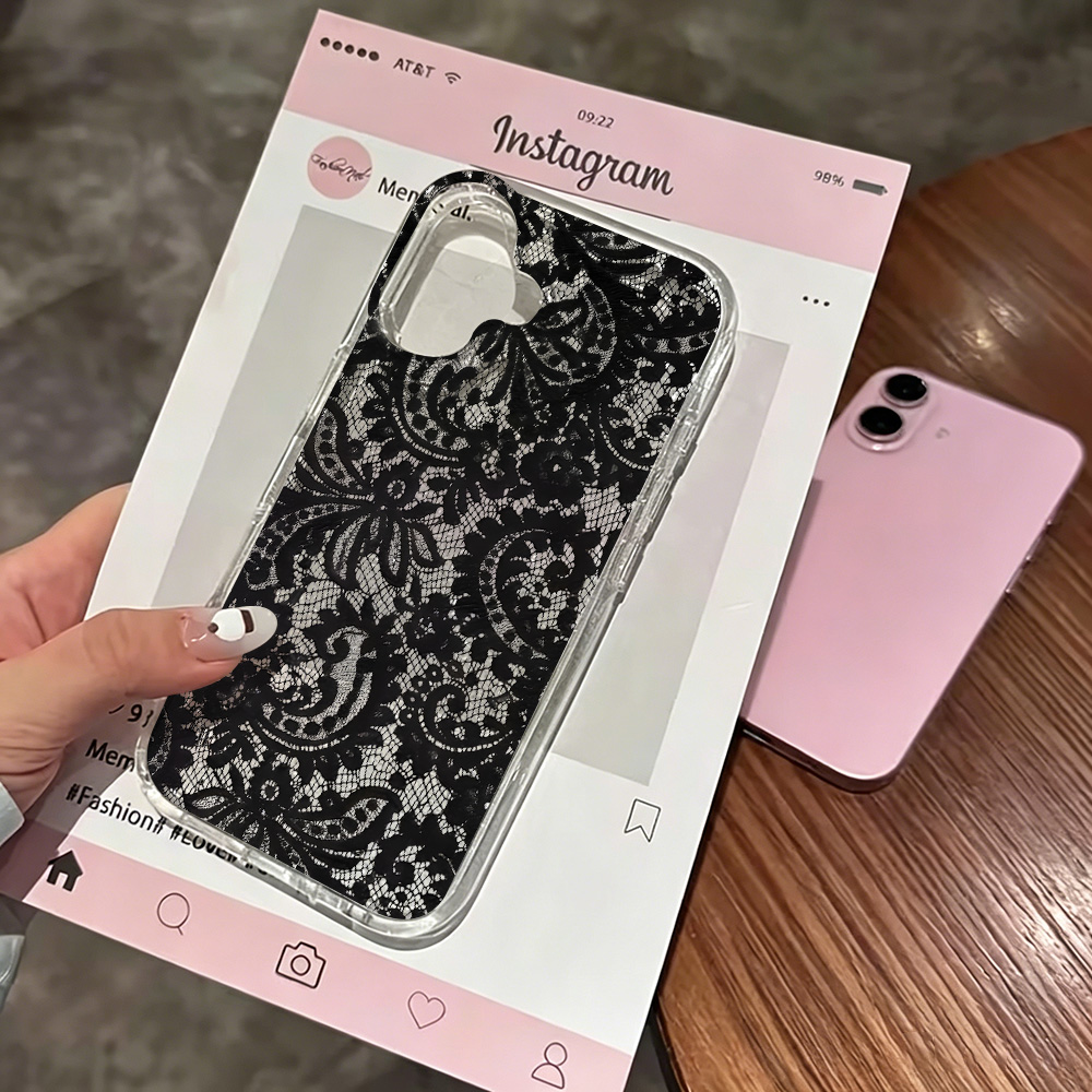 Glitter Shockproof Case - เคสโทรศัพท์ใสลายลูกไม้ดอกไม้ INS สำหรับ iPhone 17 13