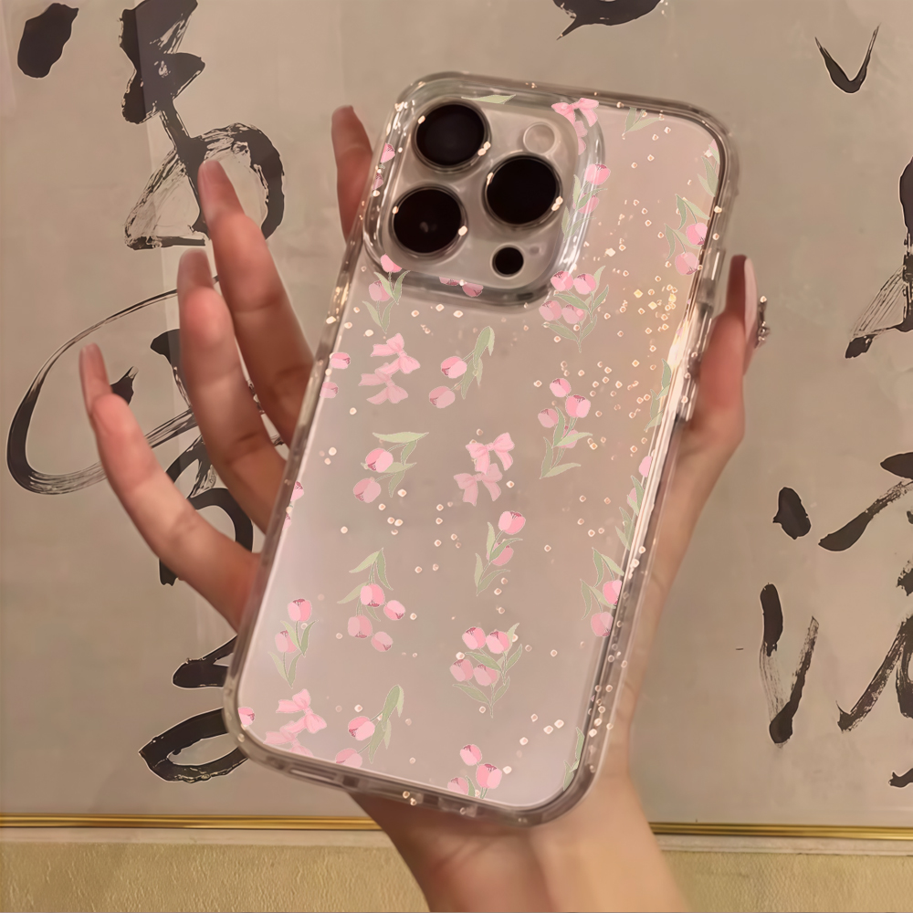 เคสโทรศัพท์ใสลายดอกไม้สีน้ำเงิ - Glitter Shockproof Case บทวิจารณ์และราคา