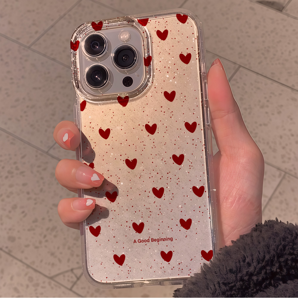 เคสโทรศัพท์ใสลายหัวใจสีชมพูวิบ - Glitter Shockproof Case บทวิจารณ์และราคา
