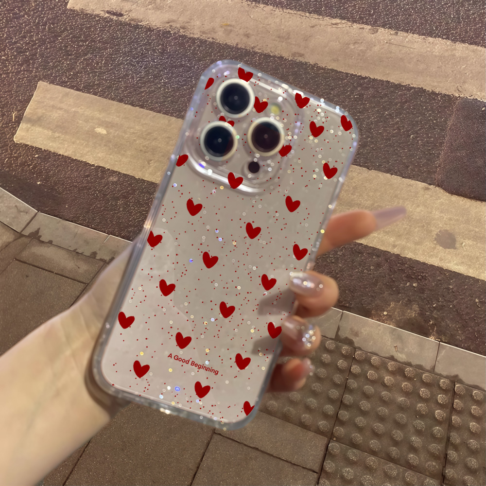 เคสโทรศัพท์ใสลายหัวใจสีชมพูวิบ - Glitter Shockproof Case บทวิจารณ์และราคา